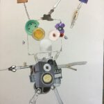 Gestaltung einer Mixed-Media-Figur, die als Helfer unliebsame Aufgaben übernimmt (Collagetechnik und zeichnerische Ergänzung, Klasse 7c) 2020 (10)