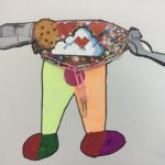 Gestaltung einer Mixed-Media-Figur, die als Helfer unliebsame Aufgaben übernimmt (Collagetechnik und zeichnerische Ergänzung, Klasse 7c) 2020 (22)