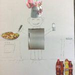 Gestaltung einer Mixed-Media-Figur, die als Helfer unliebsame Aufgaben übernimmt (Collagetechnik und zeichnerische Ergänzung, Klasse 7c) 2020 (7)